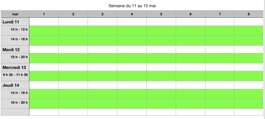 Planning 11 au 15 mai